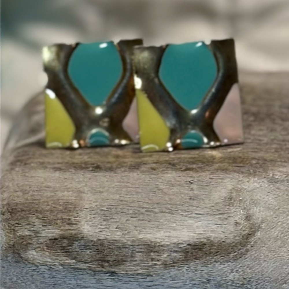 80’s Abstract Gold, Green, Yellow, & Pink Clip Earrings